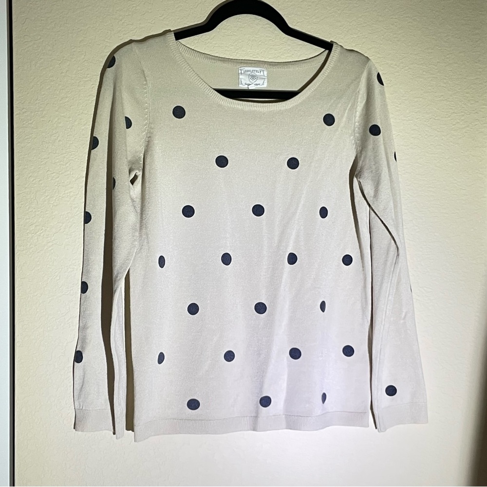 Absolutely Creative Navy and Cream Polka Dot Sweater Size Small